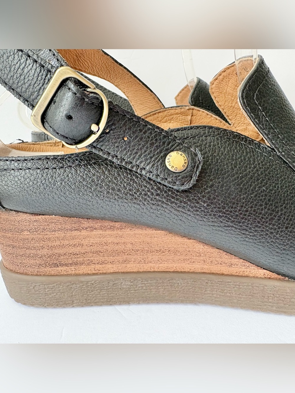 Dansko Sheridan Black Milled Leather Wedge Mule Shoes - Picture 2 of 9